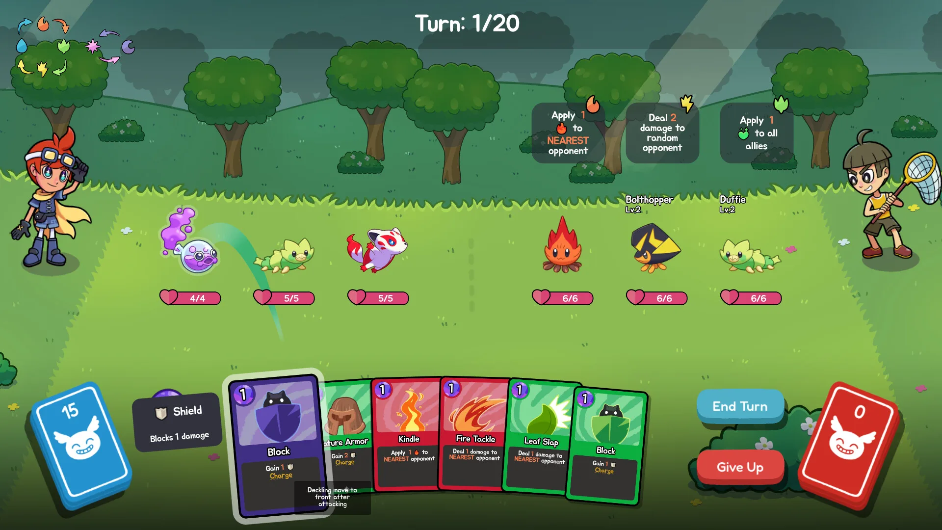 Schermata di Decklings, il gioco di carte con creature da addomesticare di Dark Lizard Games