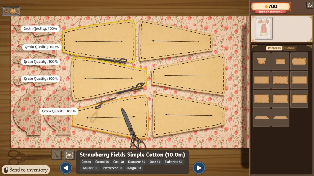 Una scena di Dressmaker, il gioco di sartoria di Cozy Lives in cui si tagliano e cuciono vestiti su misura
