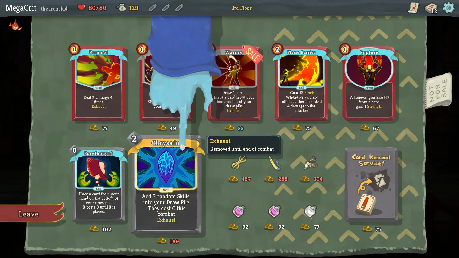 Una scena di gioco di Slay the Spire, il gioco di carte di cui FrostPrime trasmette le partite su Twitch