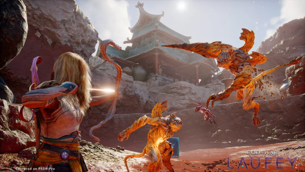 Immagine ufficiale di God of War Laufey diffusa da PlayStation insieme all'annuncio dei preordini e del Serpent Bow di Faye
