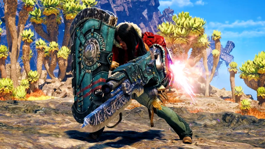Un cacciatore con la Gunlance carica un attacco potenziato in Monster Hunter Wilds: Ascendance
