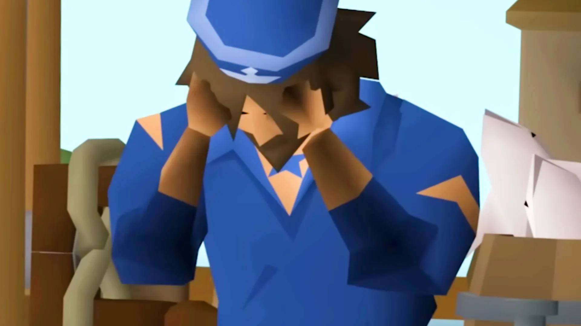Un personaggio di Old School RuneScape con la testa fra le mani, il gioco da cui Mod Jed rubava oro e oggetti ai giocatori