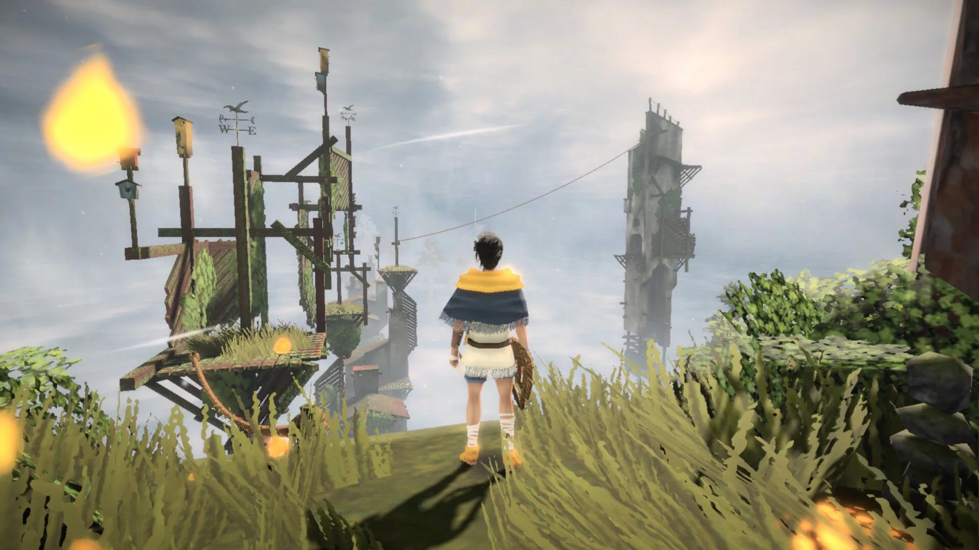 Una torre avvolta nella nebbia in Talon Towers, il platform di parkour di Jan Malitschek