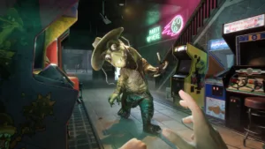 Scena di gioco di Terrible Lizards nel parco Dalton's Dinos, immagine dalla pagina Steam