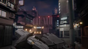 Uno scorcio del quartiere murato di Neo-Tokyo in Tokyo Walled City, l'immersive sim cyberpunk di Grim Ronin