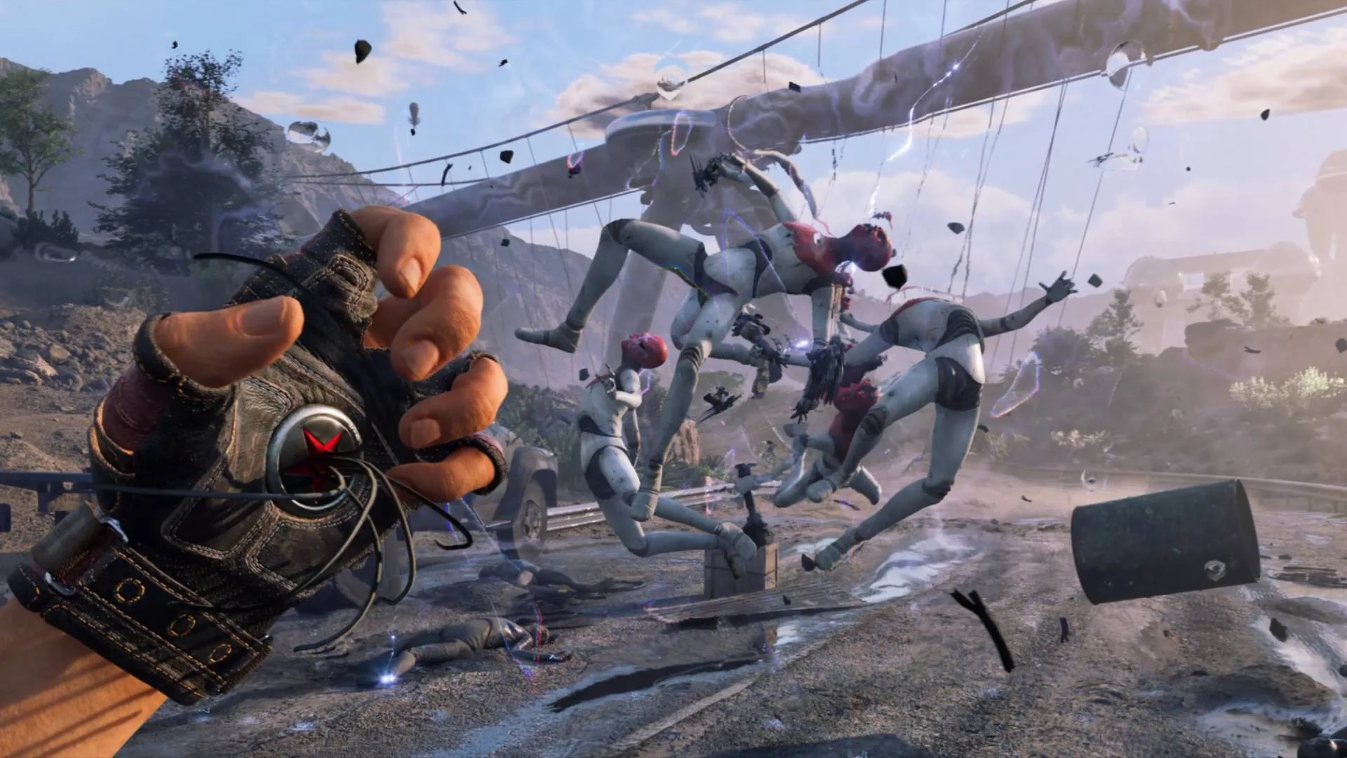 atomic-heart-2-announcement-summer-game-fest-mundfish-interview Una mano guantata fa levitare vari manichini in cerchio