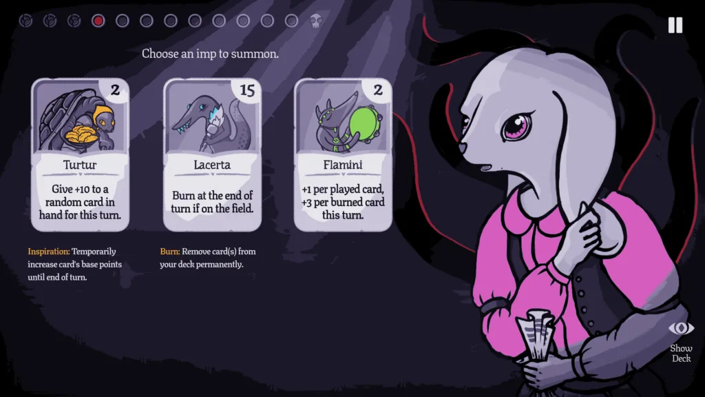Burn With Me brucia le carte per sempre, e il mazzo se ne accorge 12 Carte disegnate a mano e simboli esoterici in Burn With Me, il deckbuilder di Nozomu Games
