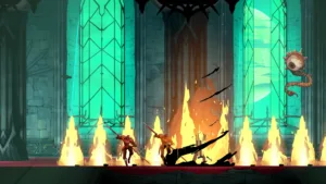 Rose Belmont combatte in un corridoio del castello in Castlevania: Belmont's Curse