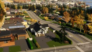 Una veduta dall'alto di una città in Cities: Skylines II, il gestionale che riceve l'espansione Park Adventures