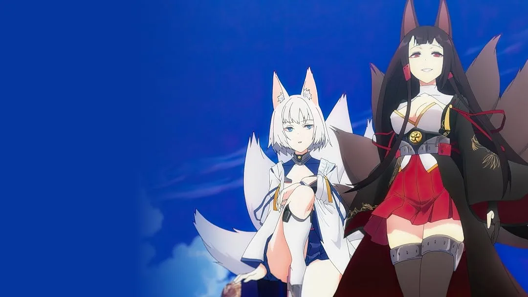 Due personaggi di Azur Lane con orecchie e code da volpe sotto un cielo azzurro