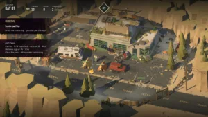 Scena notturna di Death Falls: Zombies Are Coming con torri di guardia e orda di zombie