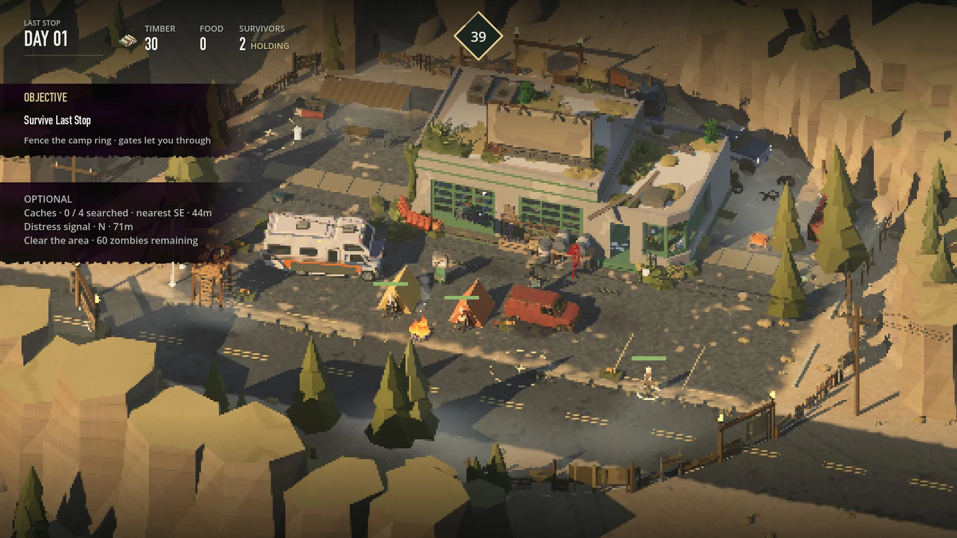 Scena notturna di Death Falls: Zombies Are Coming con torri di guardia e orda di zombie