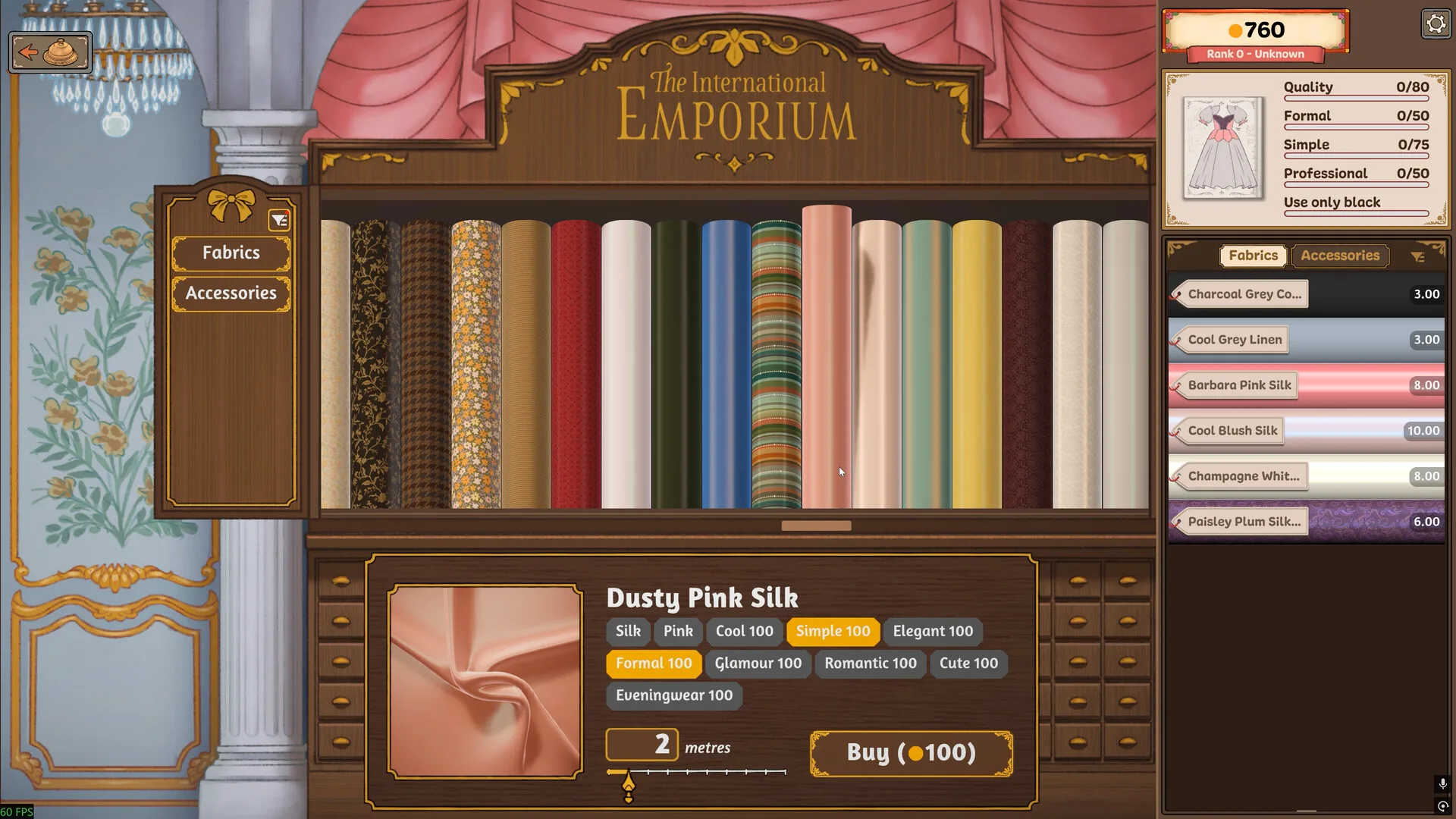 Una scena di Dressmaker, il gioco di sartoria aggiornato con nuove stoffe e menu rifatti