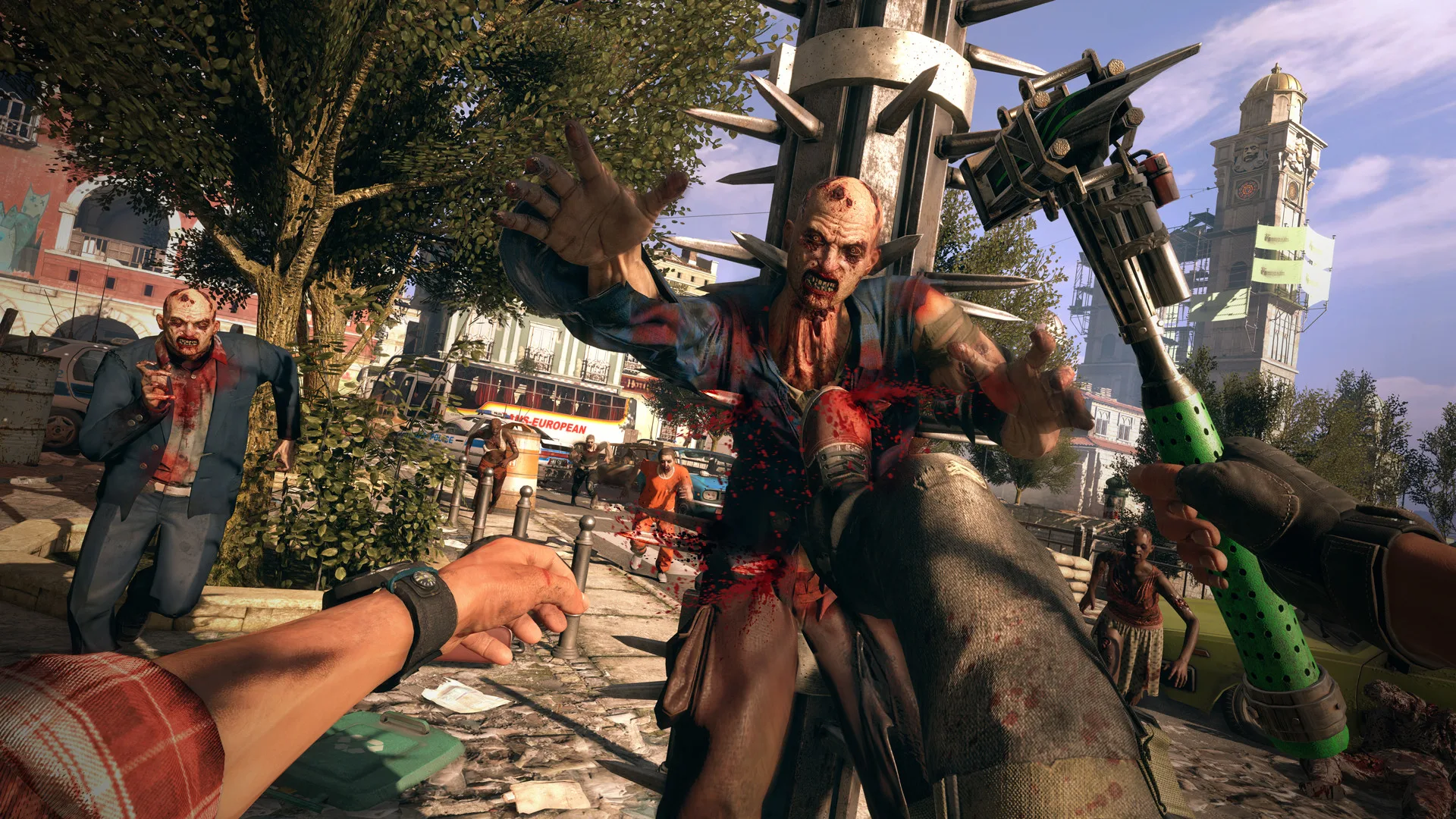 Screenshot di Dying Light, gioco di sopravvivenza in prima persona con zombi