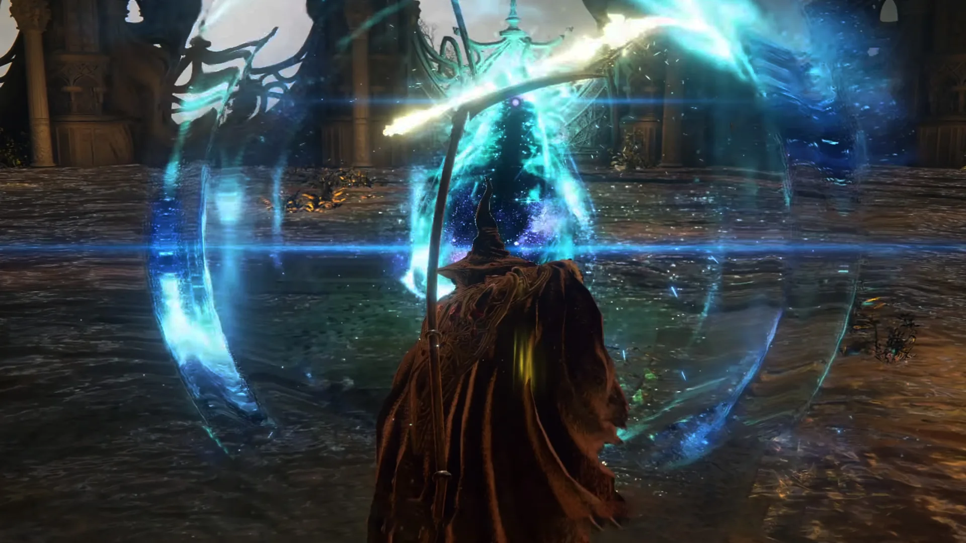 elden-ring-builds-best-glass-cannon-mage Elden Ring build: un mago che usa Cometa Azur contro un boss in Elden Ring