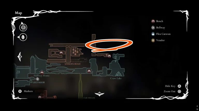hollow-knight-silksong-bilewater-location-pcgamesn-1 La posizione di Acquafiele sulla mappa di Silksong.