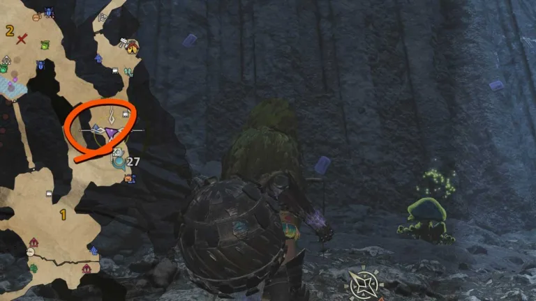 Una mappa annotata che indica la posizione del Gillopodo in Monster Hunter Wilds.