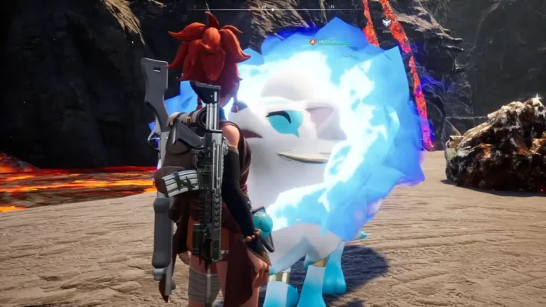 palworld-kitsun Palworld pals: Kitsun is a blue and white flame fox