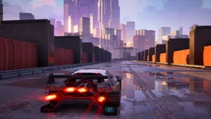 Una gara di Screamer con le auto in derapata su un tracciato arcade