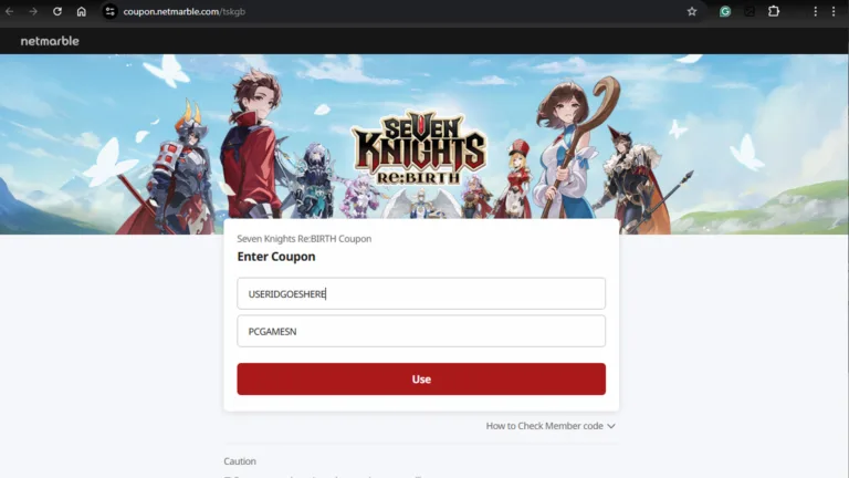 seven-knights-rebirth-codes-pcgamesn-redeem La schermata di riscatto dei codici di Seven Knights.