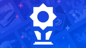 Il trofeo bianco su sfondo blu con cui Valve presenta gli achievement di Steam
