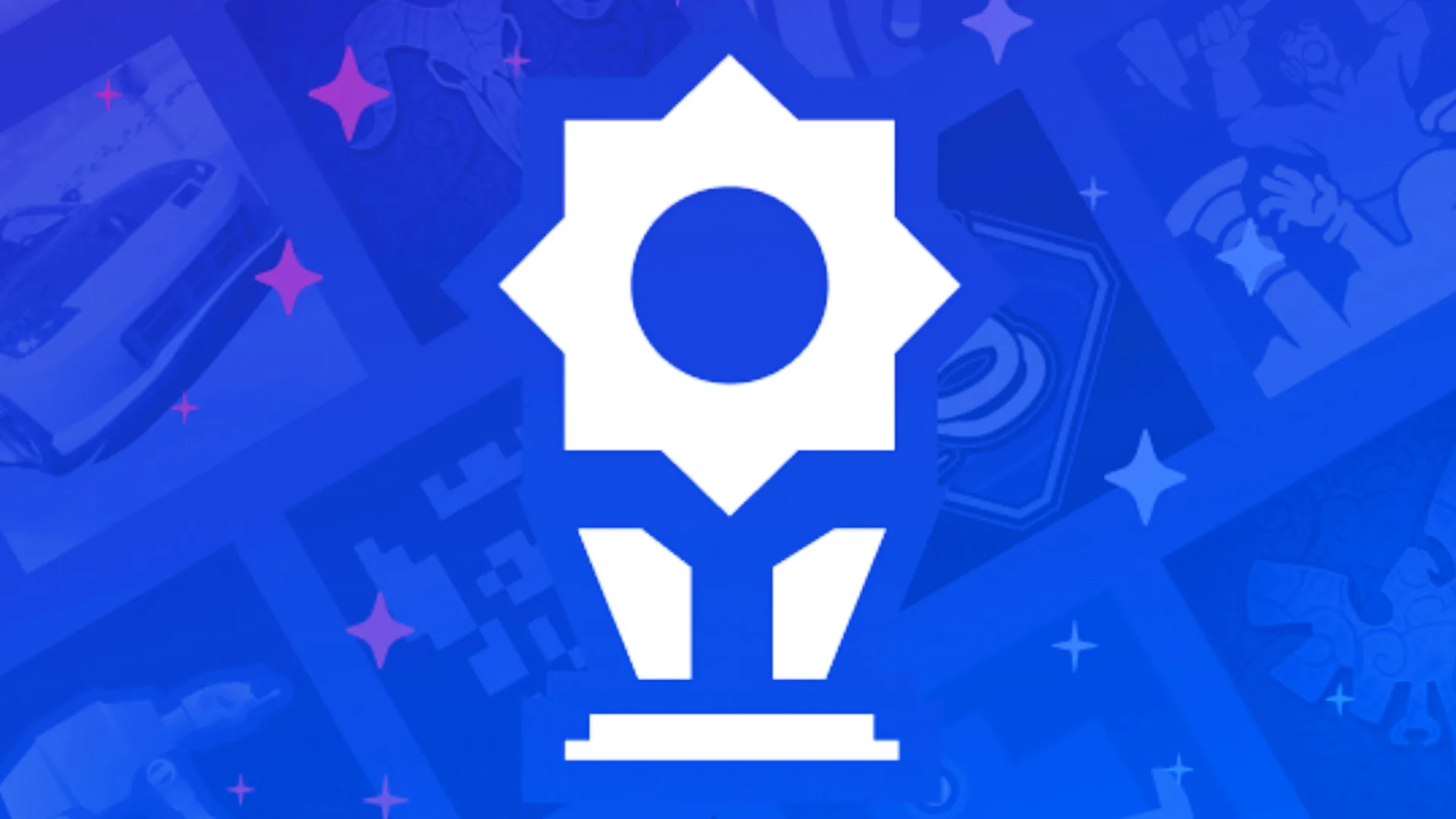Il trofeo bianco su sfondo blu con cui Valve presenta gli achievement di Steam