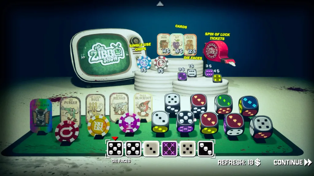 Il gioco di dadi The Zibbo Show esce il 29 ottobre: chi perde passa dalla ruota della fortuna 11 Il tavolo da gioco con i dadi del quiz televisivo in The Zibbo Show, il gioco di dadi e carte di Tessera Studios